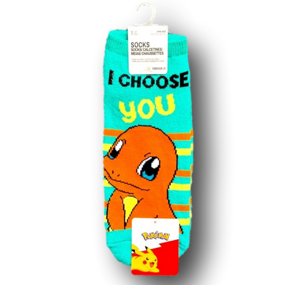 Pokemon Accessories - 3/$20 Charmander "I Choose You" Pokémon Funny Novelty No-Show Socks - Brand New